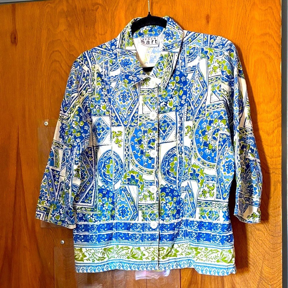 KEREN Hart Blue, Green and White Floral Blazer
